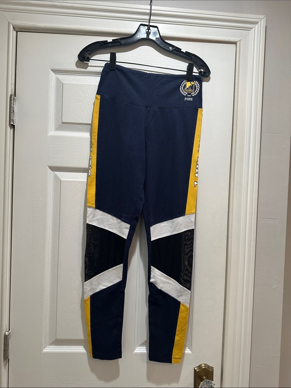 PINK Victoria's Secret Navy, Yellow & White Colorblock Leggings